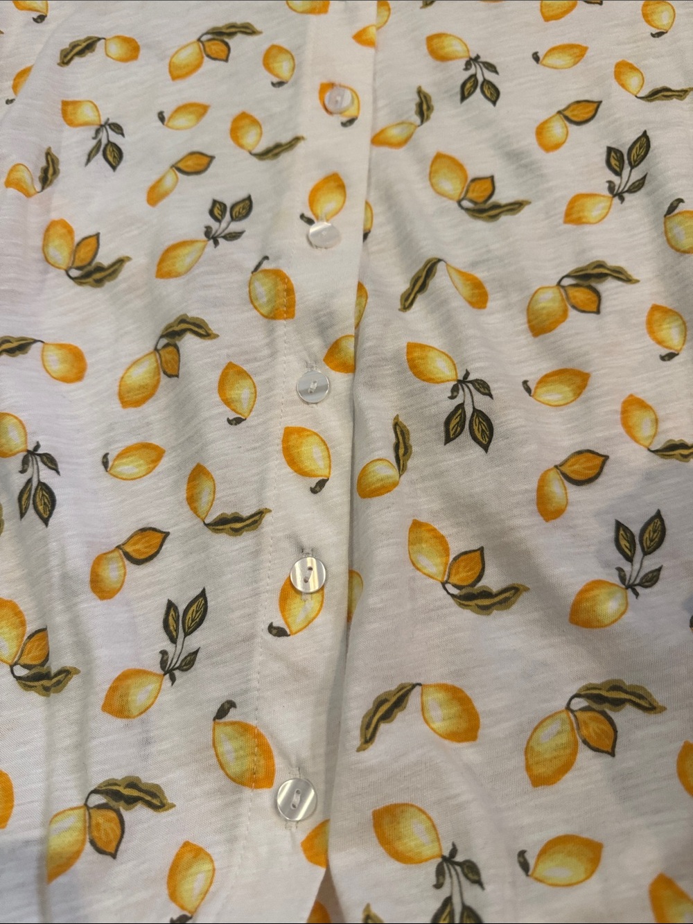 Loft Lemon Print Tie-Sleeve Button-Front Top - Picture 4 of 5